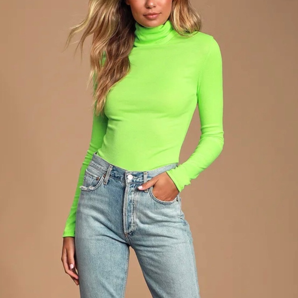 Neon Green Ribbed Long Sleeve Turtleneck